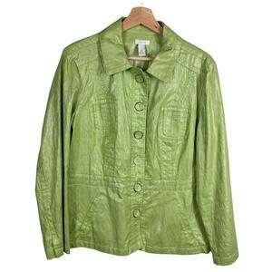 Chico's Jacket Women's Size 2 Medium Vintage Lime Green Button Front Coat